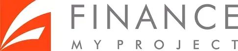 The logo for finance my project is orange and white