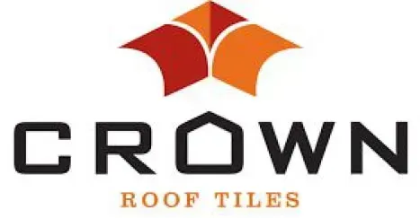 A logo for crown roof tiles with a red and orange star on a white background.