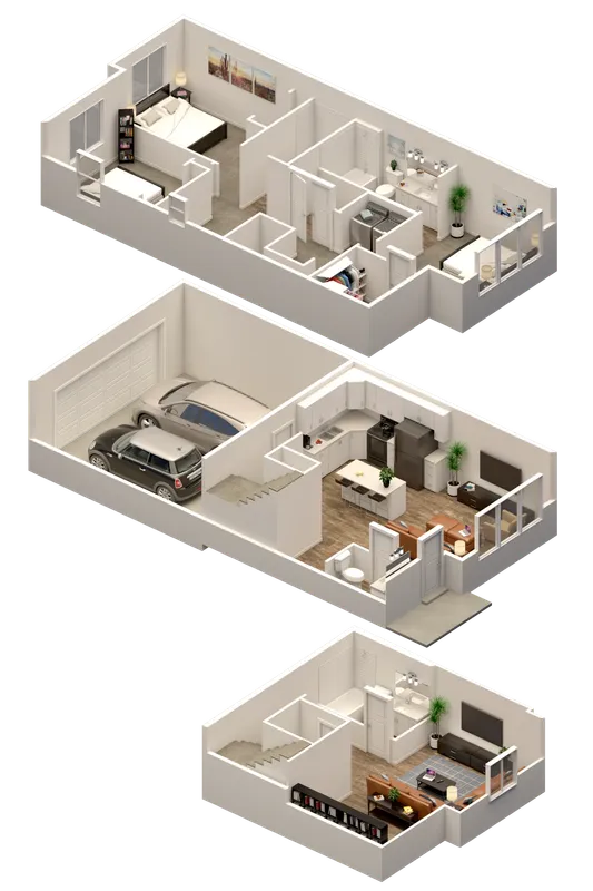 3 bedroom floor plan townhome for rent Madison Towns on 40th