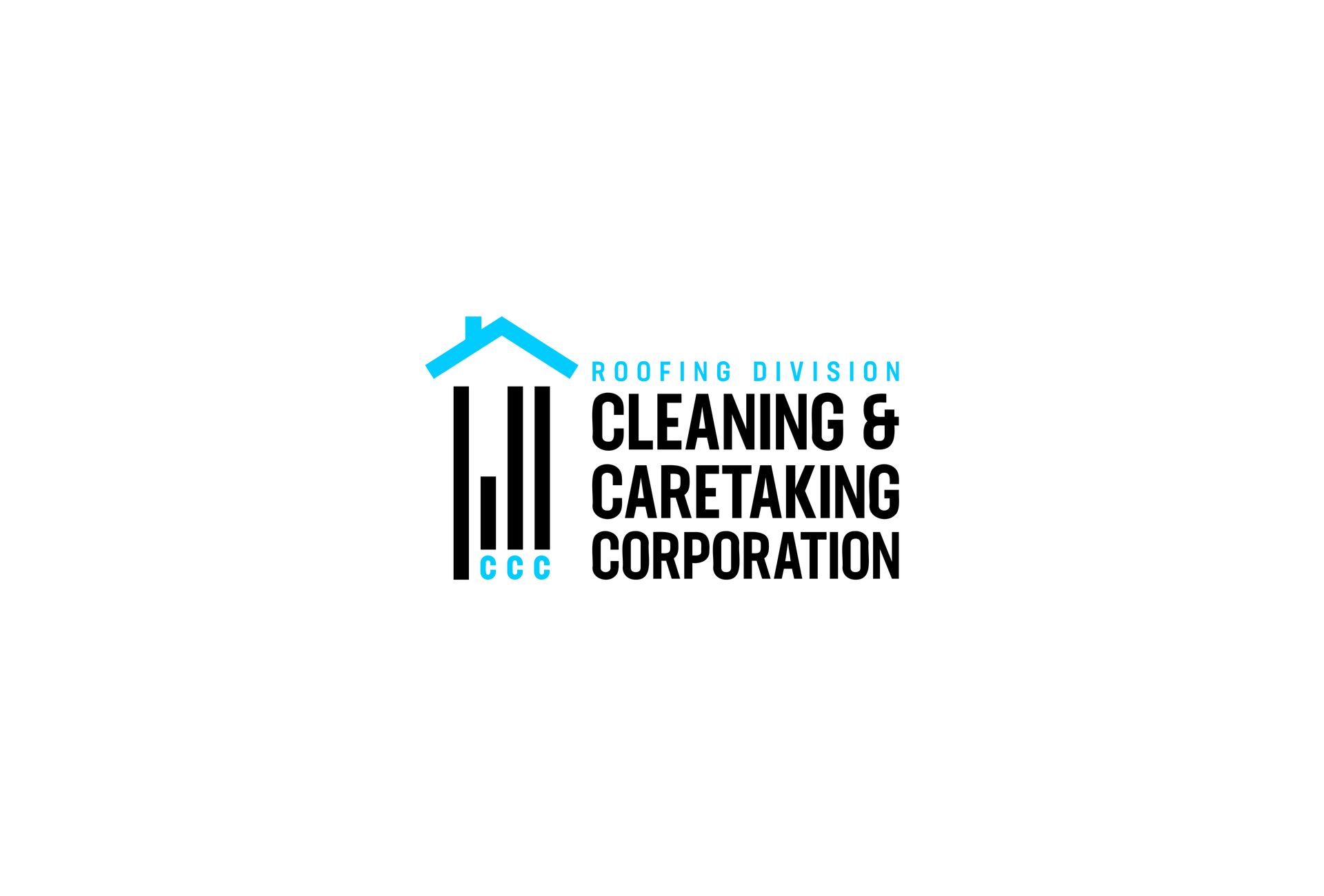 Logo for Cleaning & Caretaking Corporation with blue roof icon and black text on white background