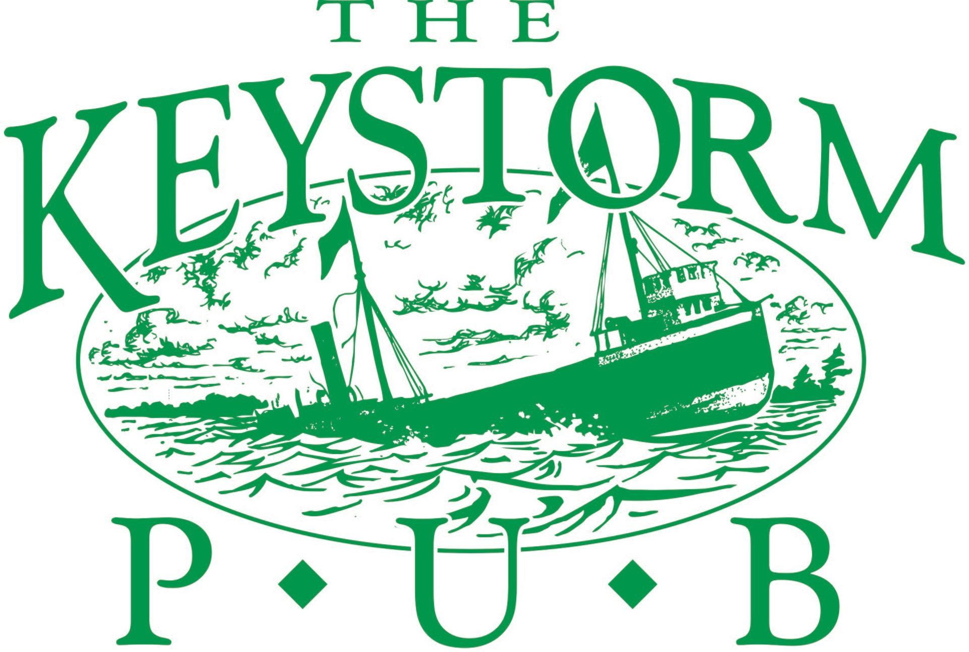 A green and white logo for the keystorm pub