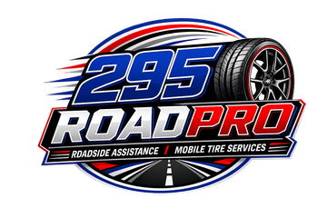 295 Road Pro roadside assistance logo with blue and red text, tire, and road icon