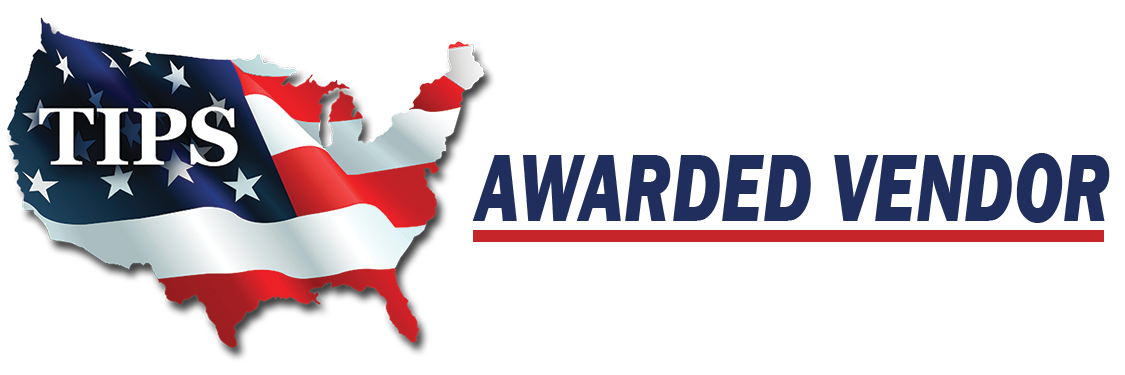 TIPS Awarded Vendor logo featuring the text next to a United States map graphic filled with the American flag pattern.