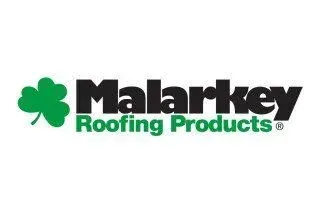 The Malarkey Roofing Products logo features a green clover icon next to the company name in black and green text.