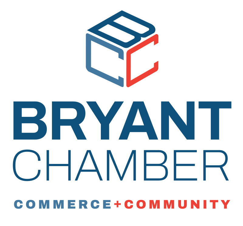 Logo for Bryant Chamber featuring a blue and red cube icon with the text