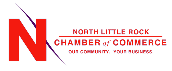 The red letter N with a diagonal purple stripe, next to the text: North Little Rock Chamber of Commerce.