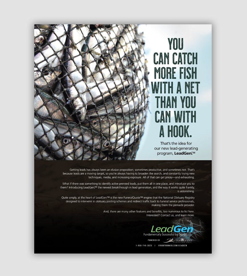 Trade ad design and writing sample.