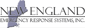 The logo for New England Emergency Response Systems, Inc. features the text with a purple silhouette of New England.