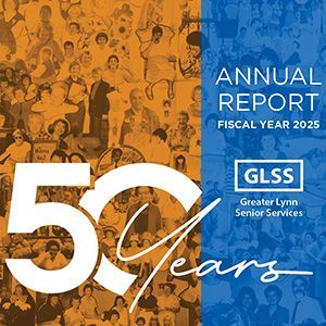 GLSS annual report cover with blue and orange collage and large “50 Years” text
