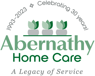 Logo for Abernathy Home Care featuring three potted plants and the text 