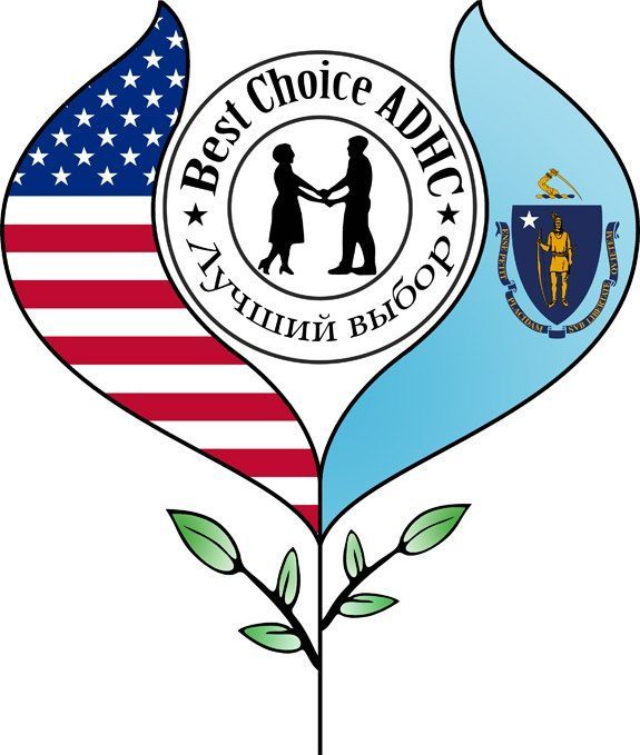 Best Choice Adult Day Health logo featuring a central emblem of two figures holding hands.