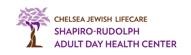 Logo for Chelsea Jewish Lifecare, featuring a purple tree icon next to the organization's name in purple and brown text.