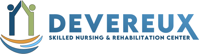 Logo for Devereux Skilled Nursing & Rehabilitation Center featuring two figures forming a house above curved lines.
