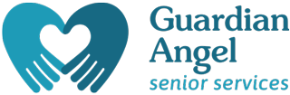 Logo for Guardian Angel Senior Services: two teal hands forming a heart shape next to the company name in teal text.