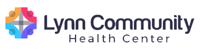 Lynn Community Health logo with colorful abstract cross icon and gray text on white background