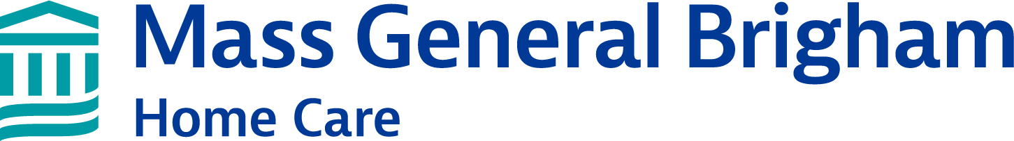 Mass General Brigham Home Care logo featuring a blue stylized building icon next to the organization's name in blue text.