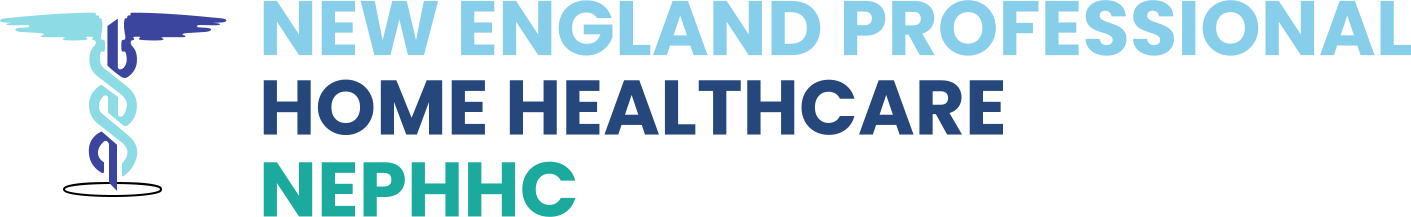Logo for New England Professional Home Healthcare (NEPHHC) featuring a stylized caduceus symbol.