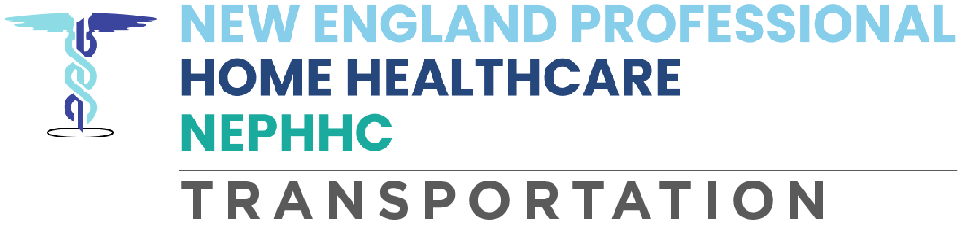 Logo for New England Professional Home Healthcare (NEPHHC) Transportation featuring a caduceus symbol.