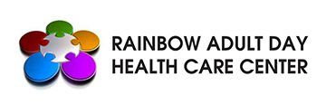 Logo for Rainbow Adult Day Health Care Center, featuring a multi-colored flower-shaped icon next to the organization's name.