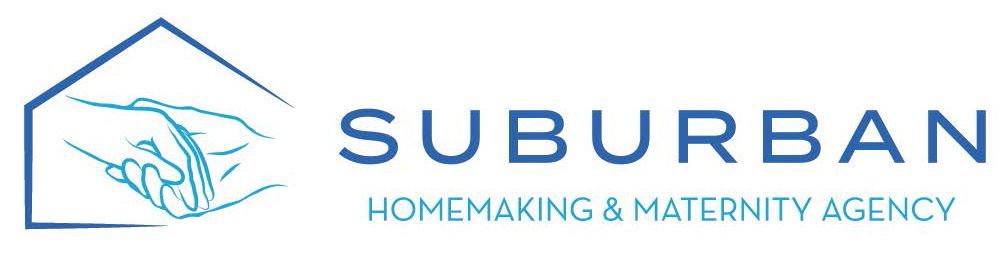 Suburban Homemaking & Maternity Agency logo in blue with house icon and hands