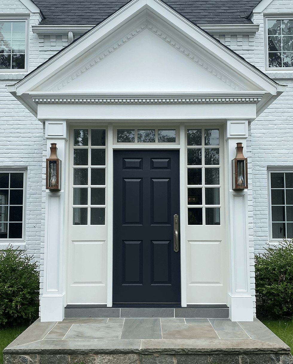 Mahogany front entry with sidelights and transom
