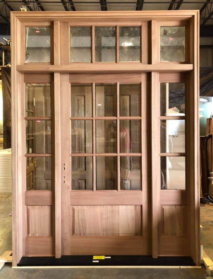 Mahogany DP-50 rated front entry with sidelights and transom