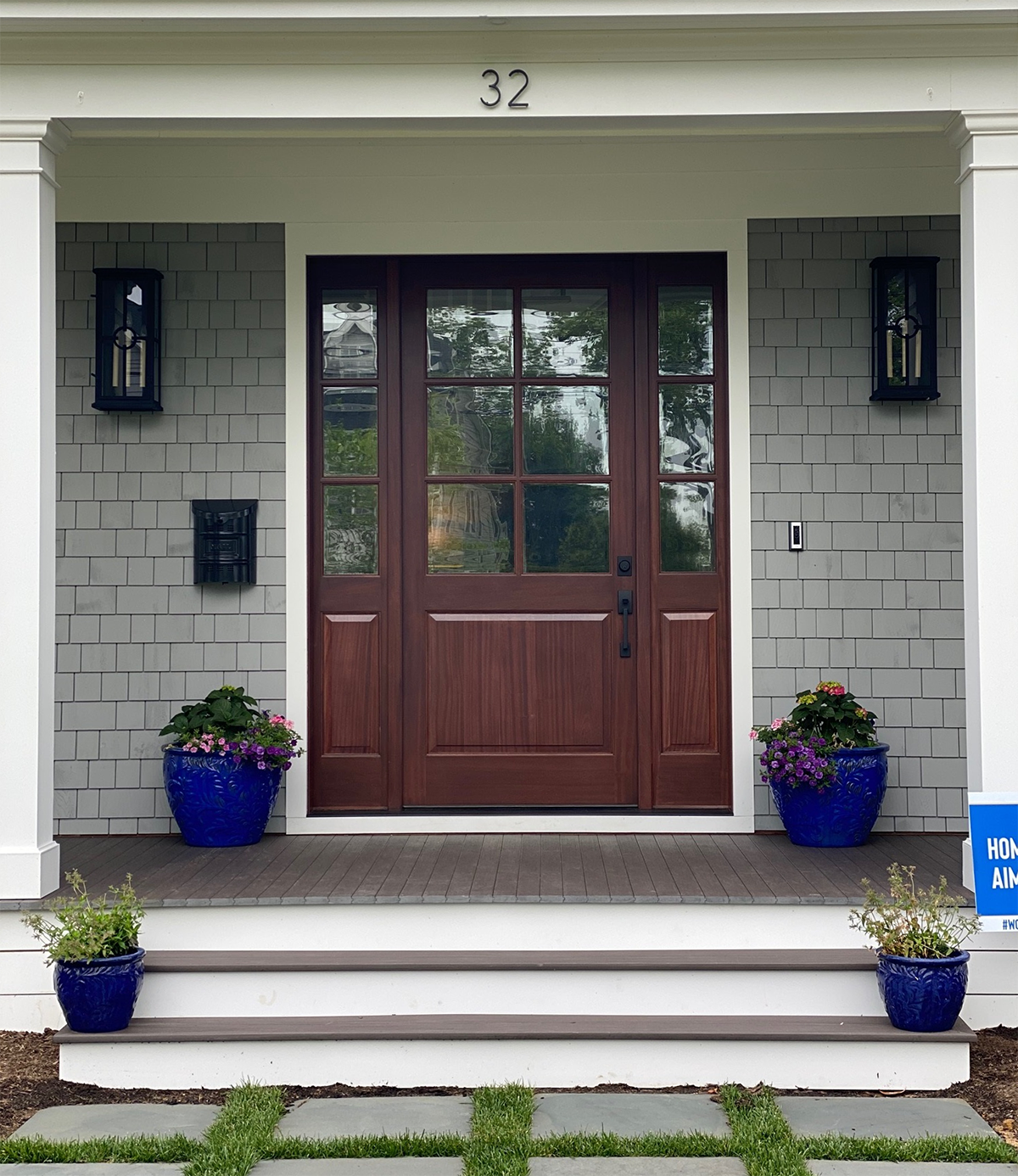 Mahogany exterior entry door with sidelites