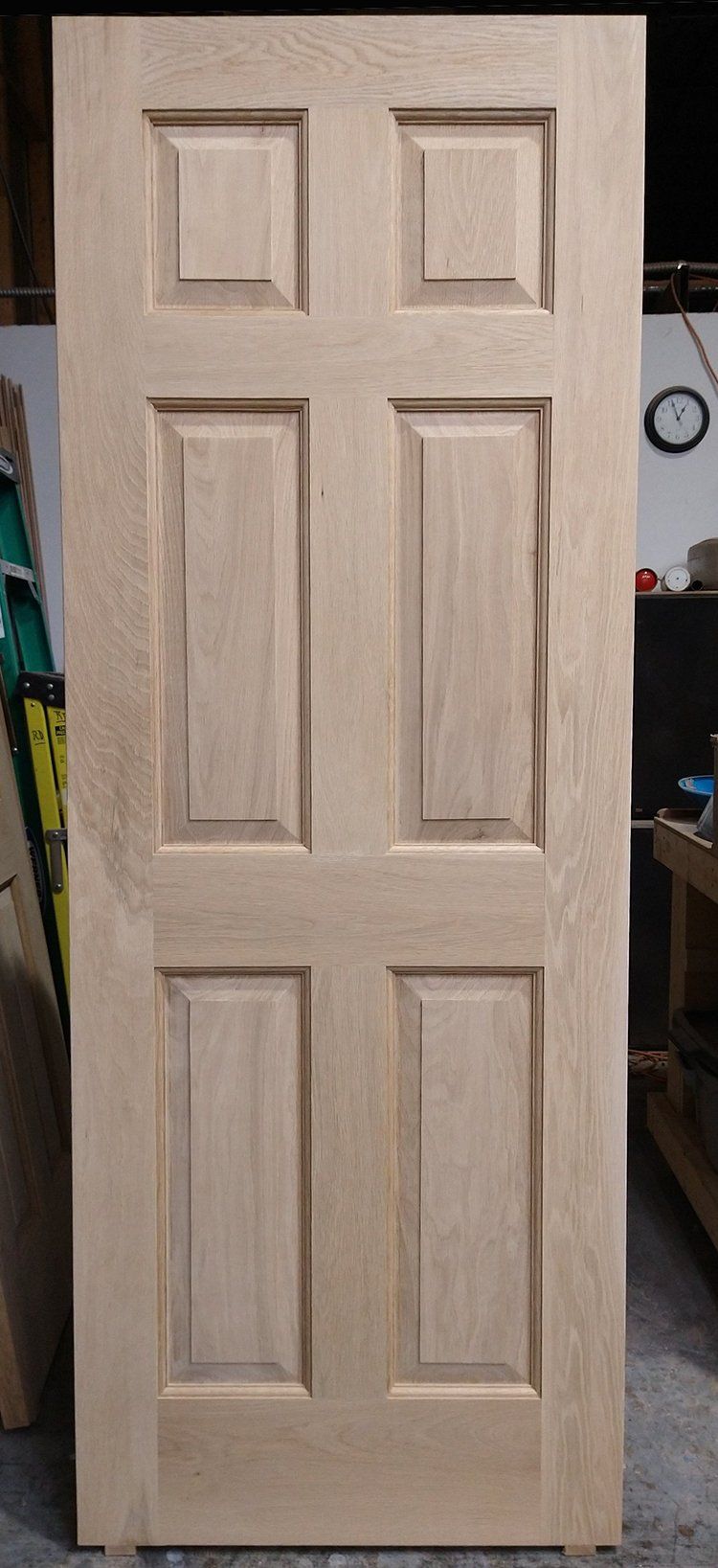 6 panel solid flat sawn white oak exterior door