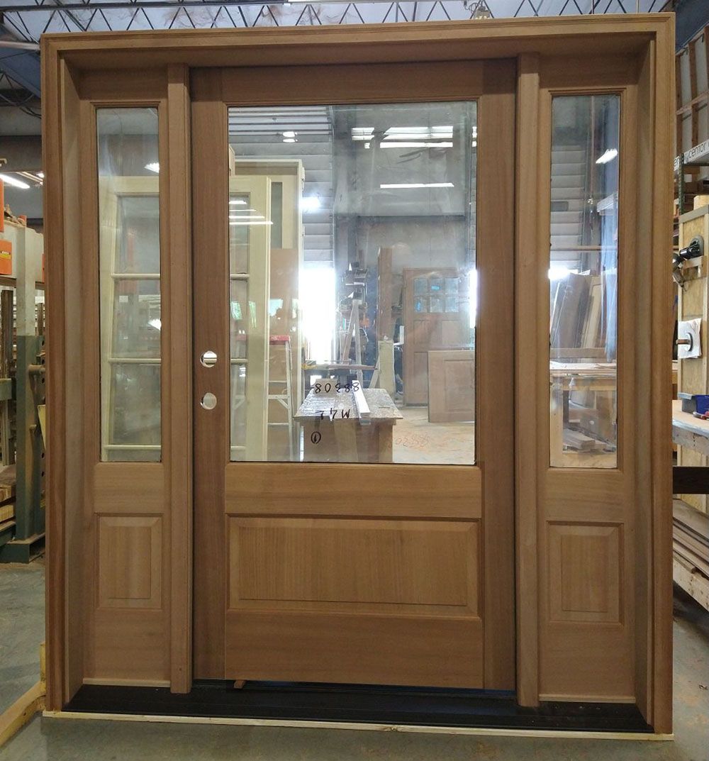 Mahogany entry door with sidelights