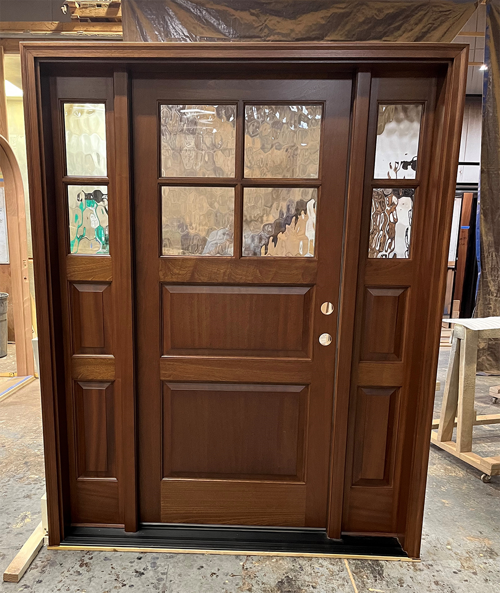 Bonifant #28150 Mahogany door with Flemish glass Factory finished in Chappo