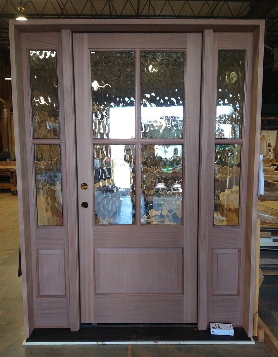 Mahogany front door with sidelights and Flemish glass