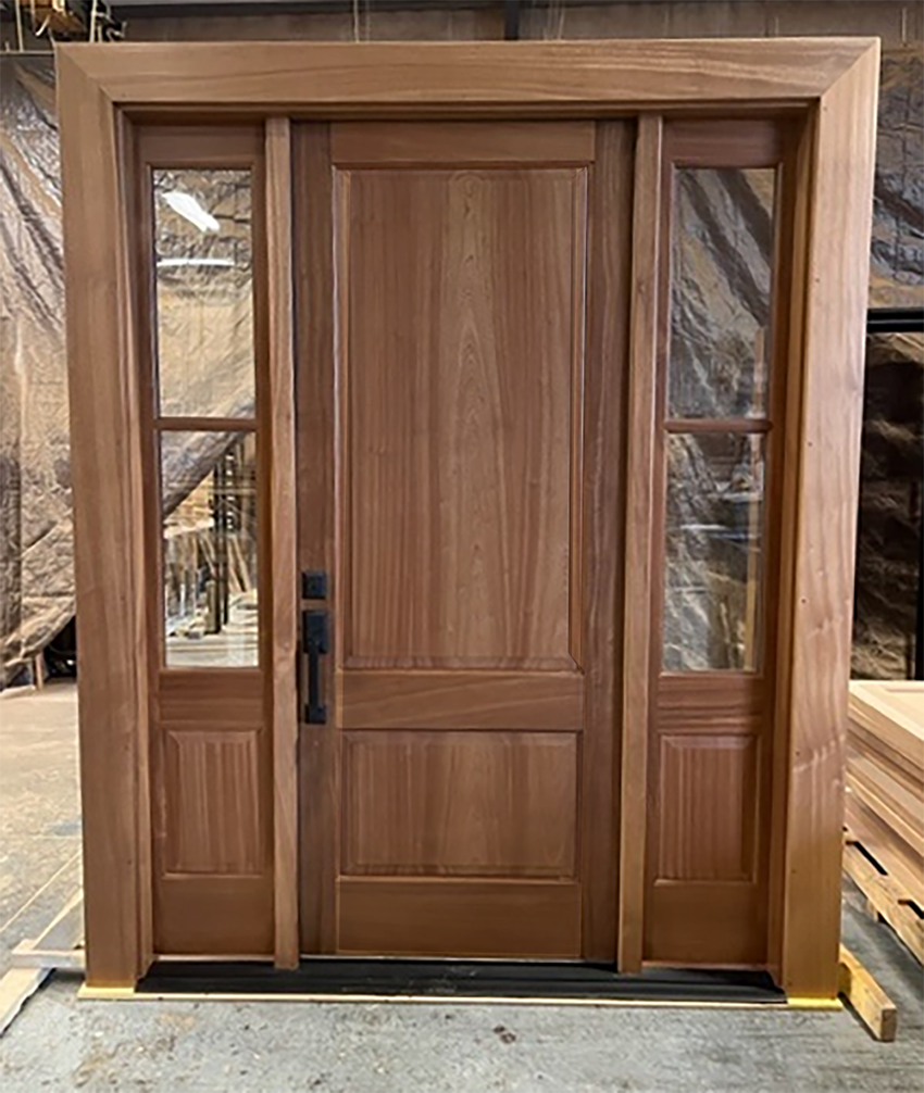 Mahogany entry door with sidelights