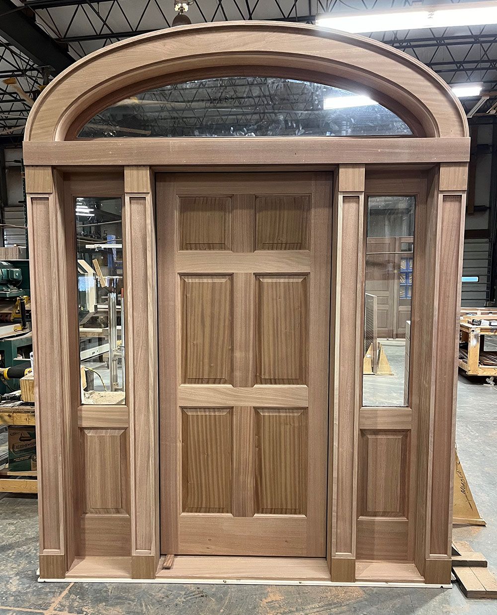 Torn #28254
Mahogany door
Clear glass
Custom mull posts & casing