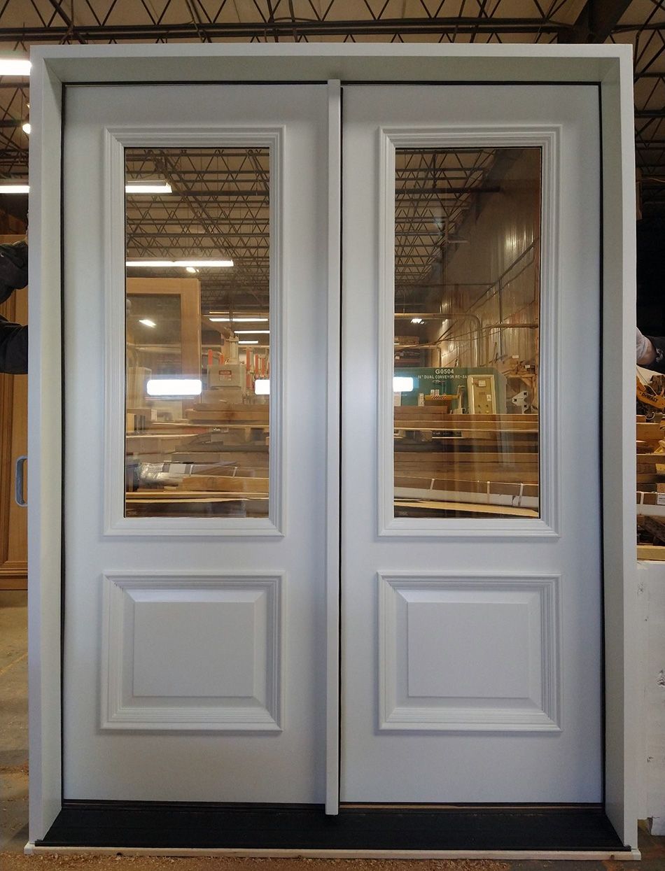 Ayala #27936 Mahogany double door painted in Behr Fresh Dew
