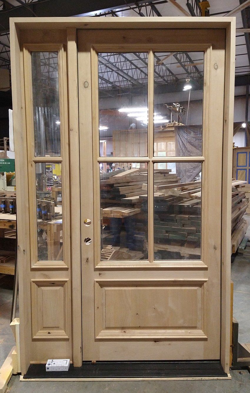 Knotty Alder 4 lite exterior door with sidelight