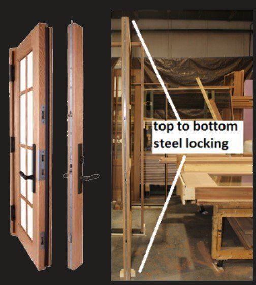 A picture of a door with the words top to bottom steel locking