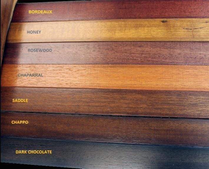 A display of different types of wood including honey and dark chocolate
