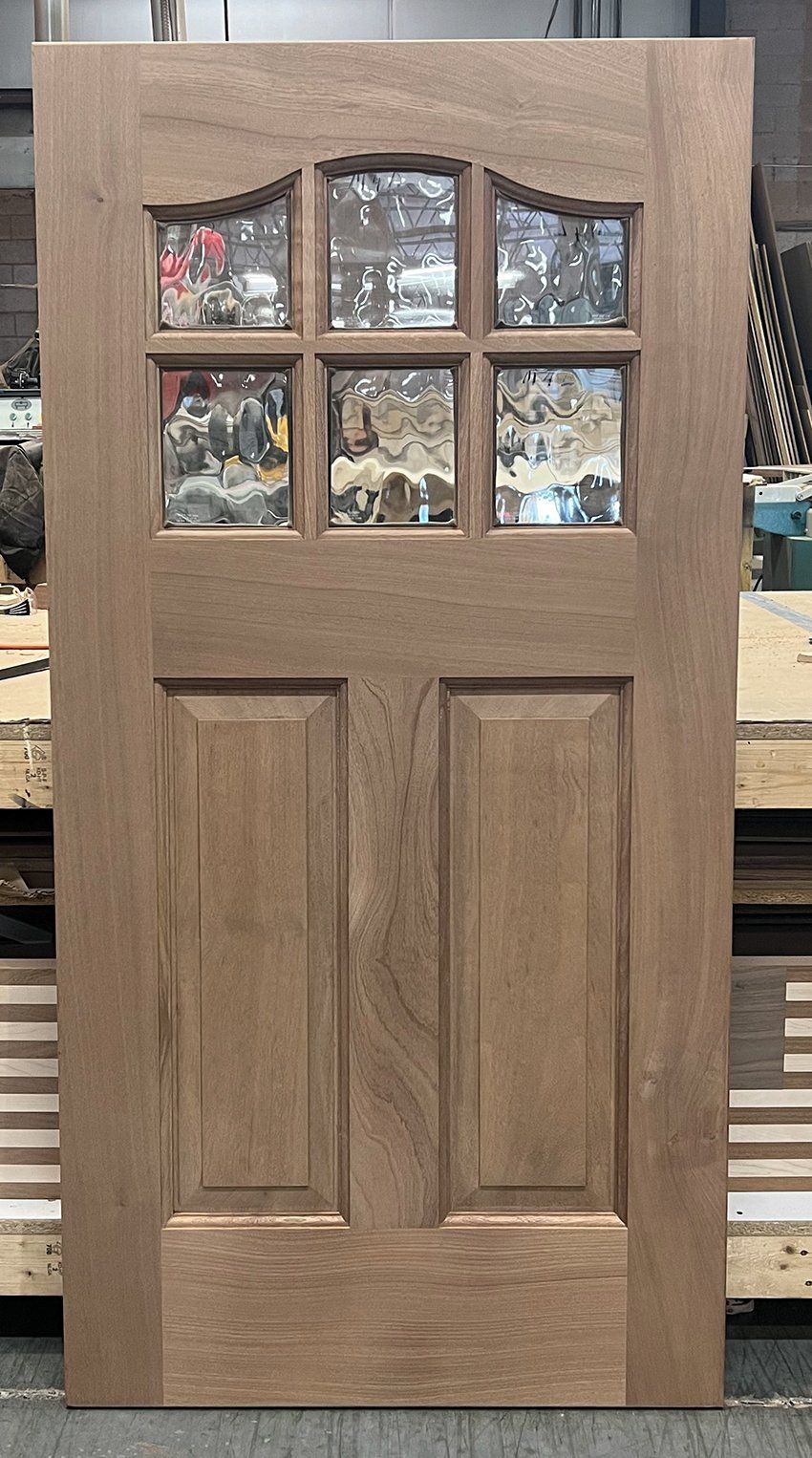 Unfinished Mahogany door with Flemish glass
