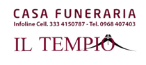 Logo di Casa Funeraria Il Tempio con contatti telefonici in rosso su sfondo bianco