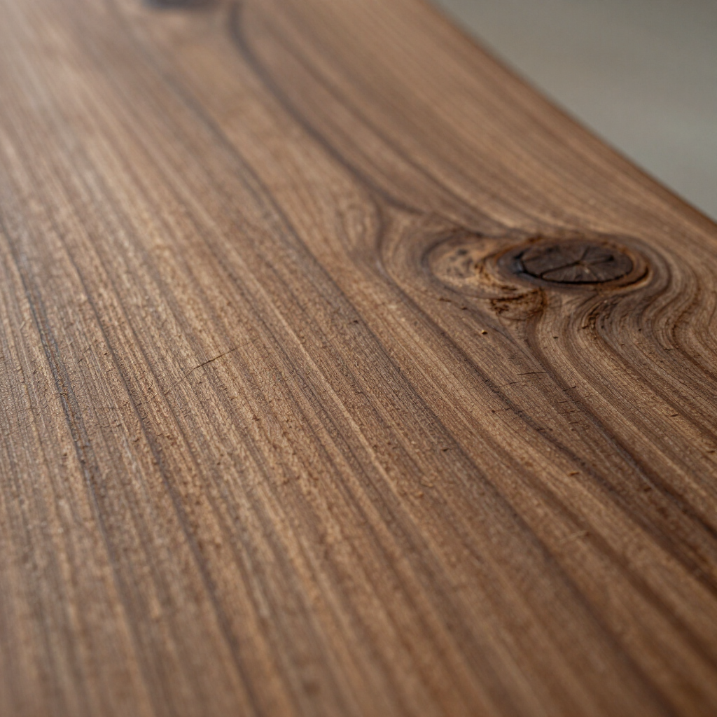Close-up of a brown wooden surface with visible grain and a knot