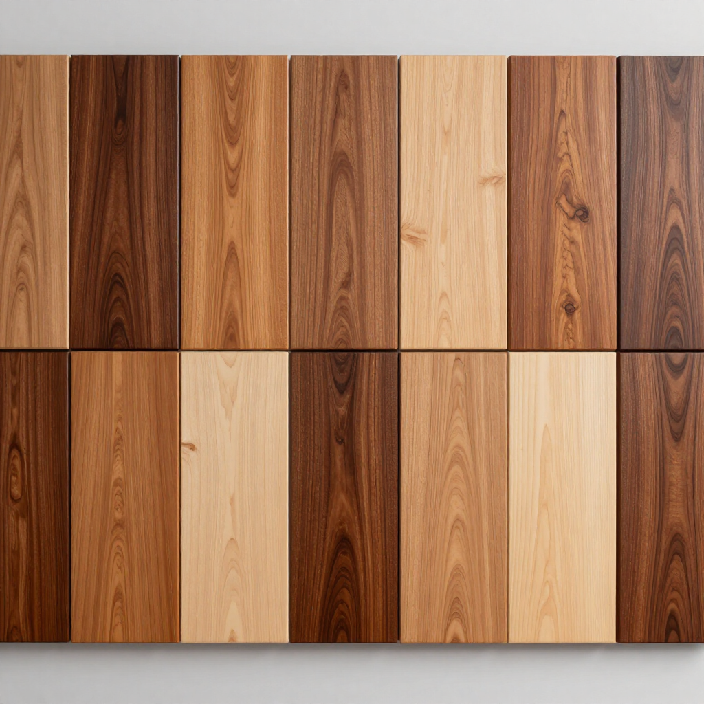 Wooden wall paneling with vertical planks in varied brown and tan tones