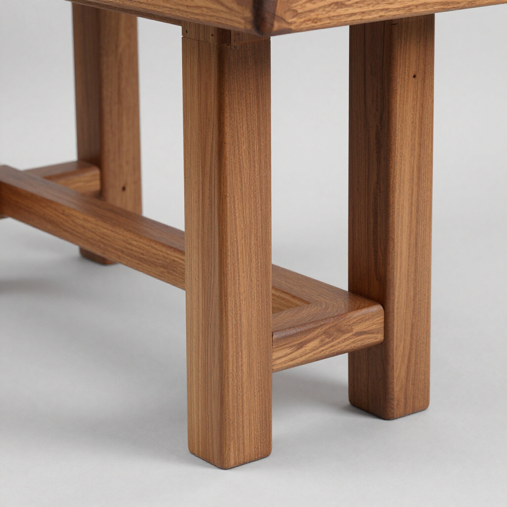 Wooden stool legs and stretcher against a white background