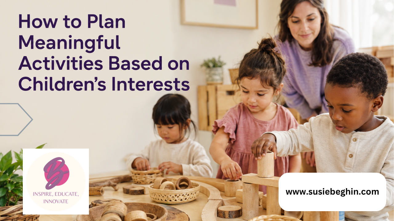 Title card about planning meaningful activities based on children’s interests, with kids playing at a table