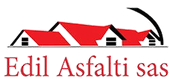 Logo di Edil Asfalti sas con tetti di case rossi e arco stradale nero.