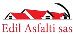 Logo di Edil Asfalti sas con tetti di case rossi e arco stradale nero.