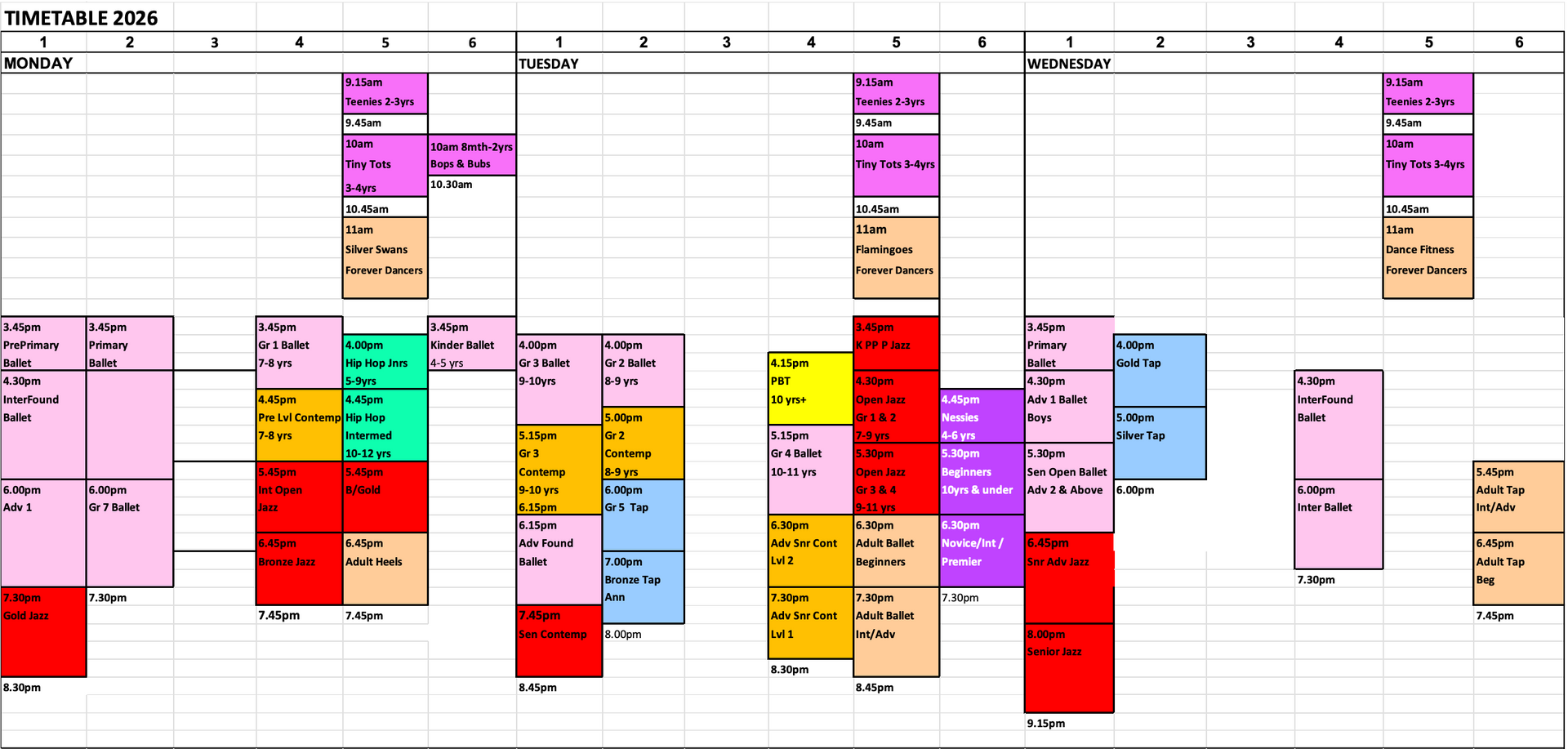 A calendar with a bunch of colored squares on it