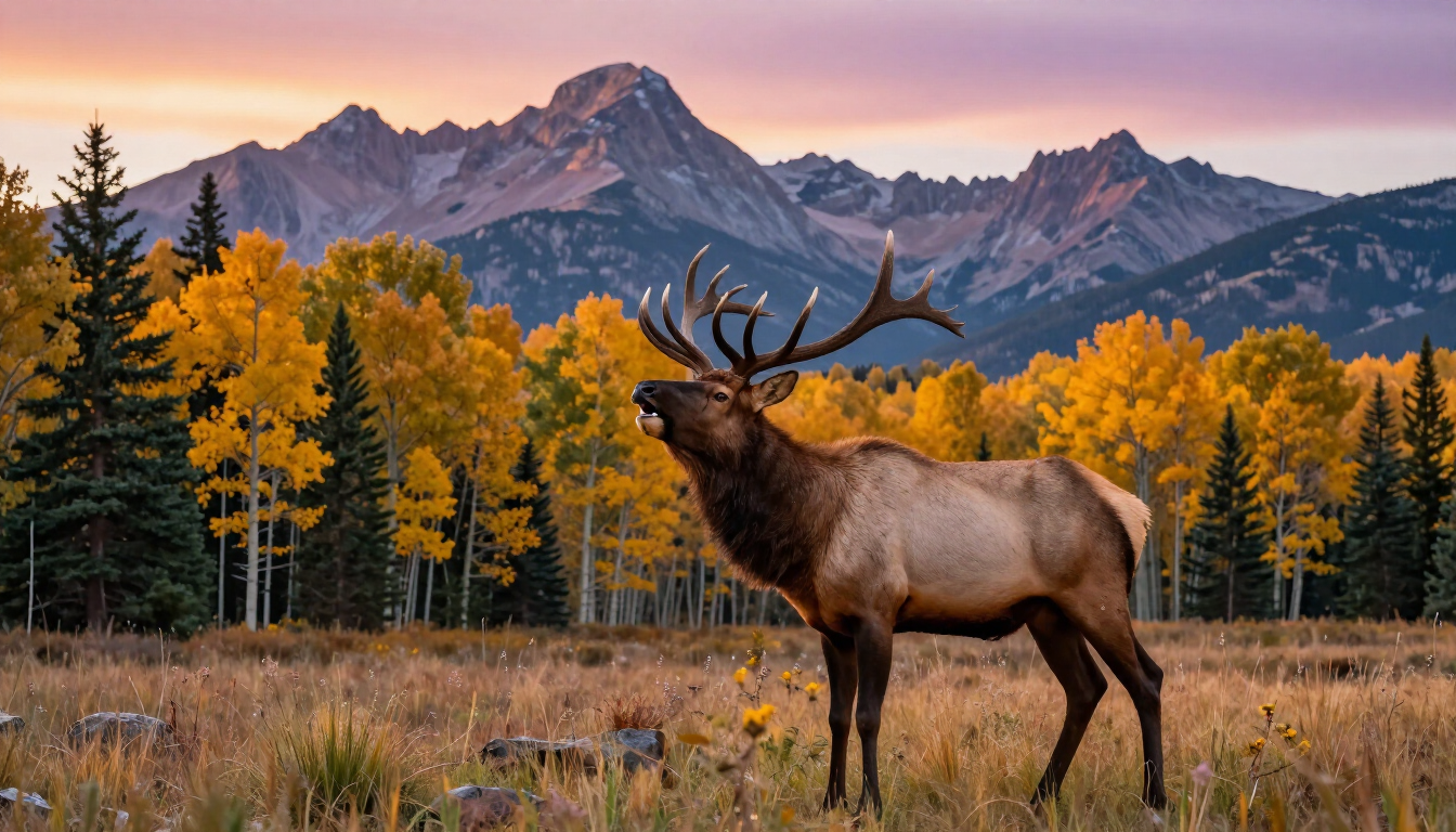 Estes Park Elk Fest elk in autumn mountain meadow