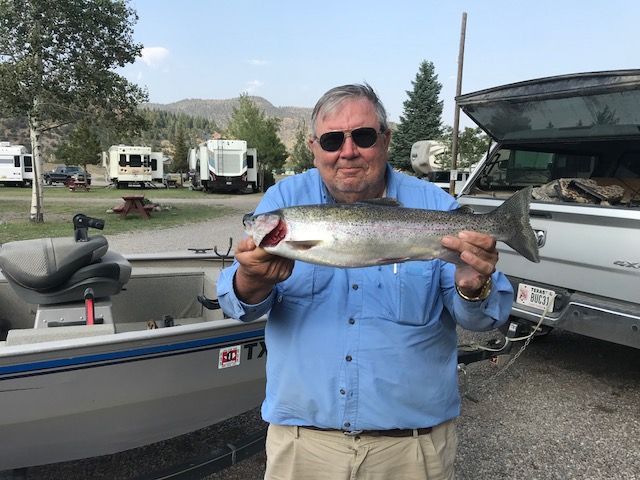 man showing off trout he caught