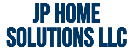 The logo for jp home solutions llc is blue and white.