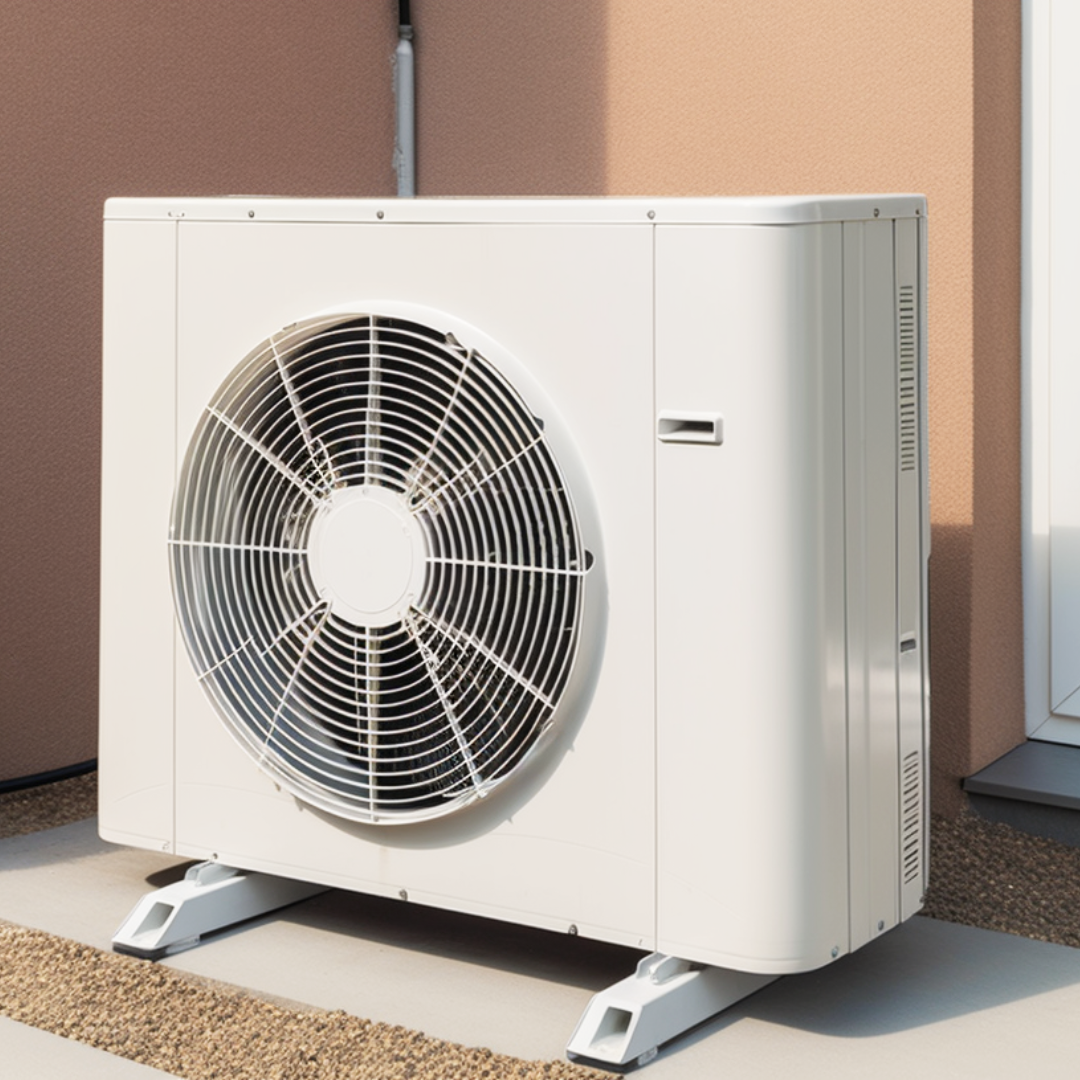 A white air conditioner is mounted on a white wall.